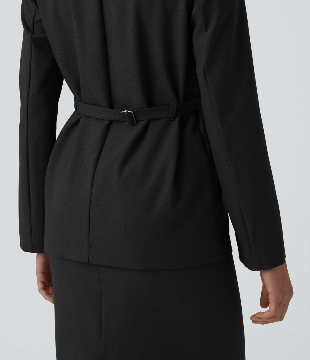 Blazer buerau manches longues en mélange de lin avec poches