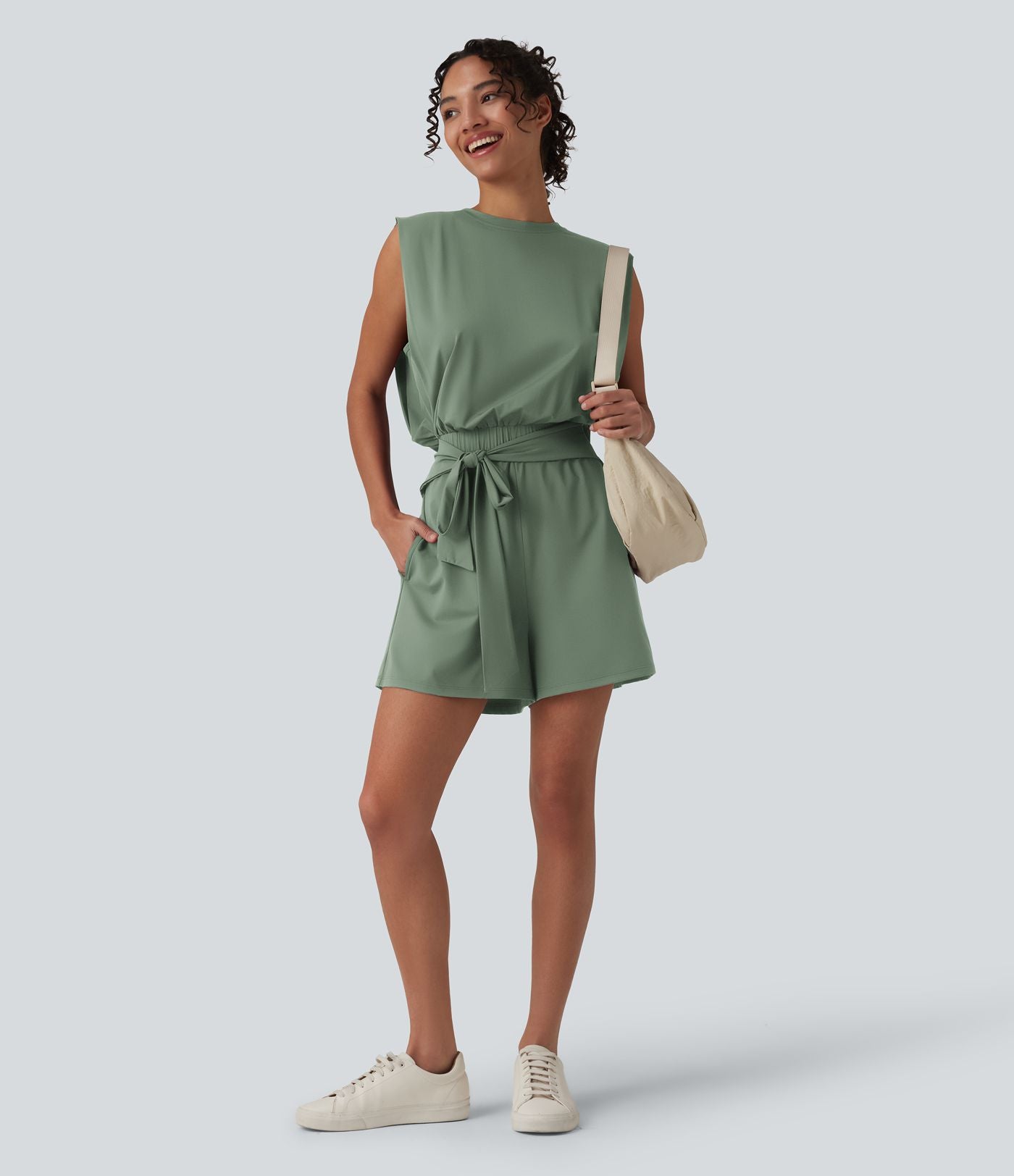 Combishort décontracté col rond sans manches effet frais InstantCool avec nœud frontal et poches, accès facile Easy Peasy, protection solaire UPF50+