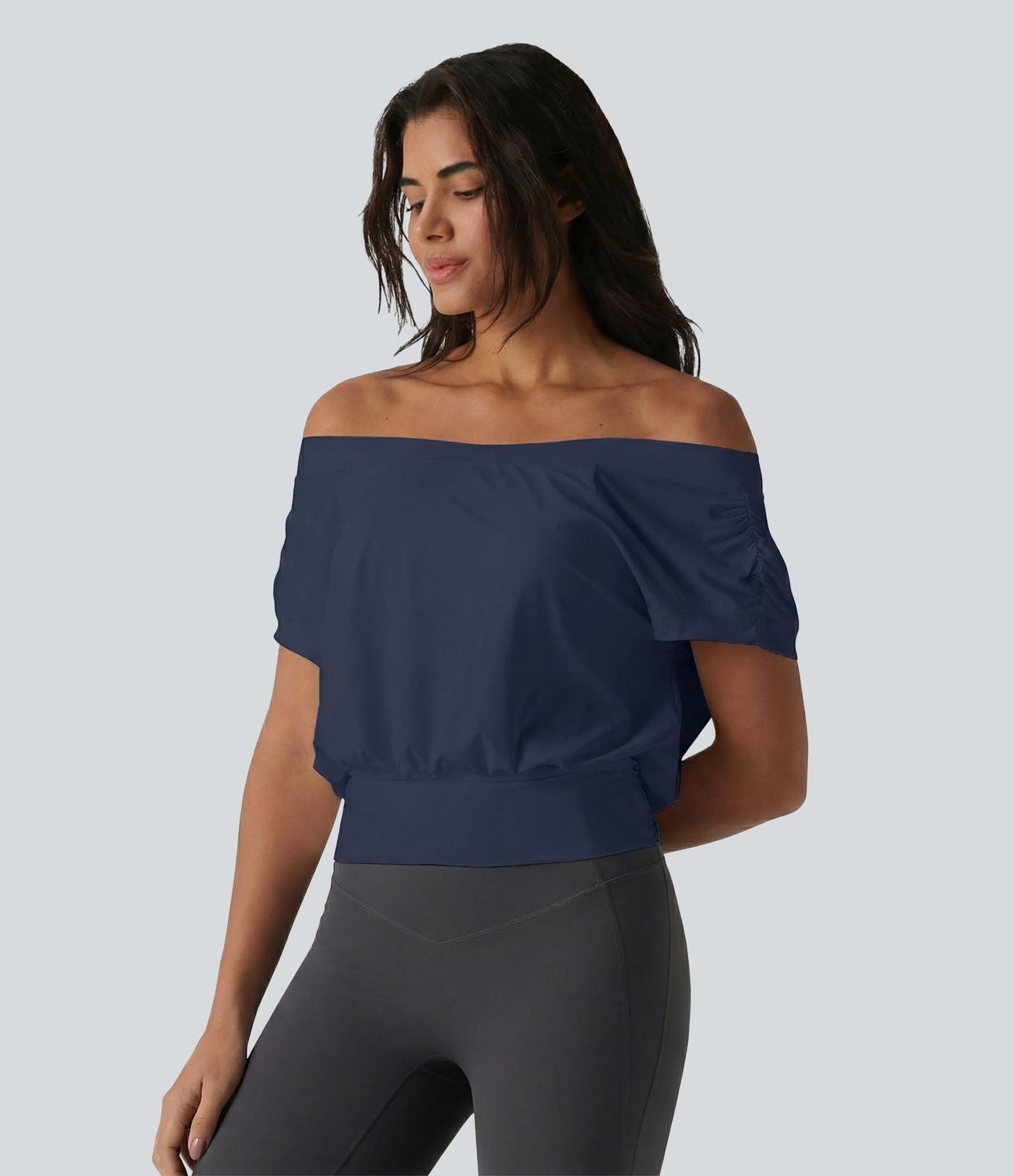 Haut de sport yoga épaules dénudées manches courtes oversize effet frais InstantCool séchage rapide