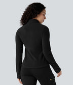 Veste randonnée col cheminée manches longues avec trous pour pouces et poches