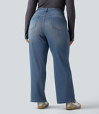 Jean bootcut décontracté Halara Flex™ délavé taille basse grande taille avec poches