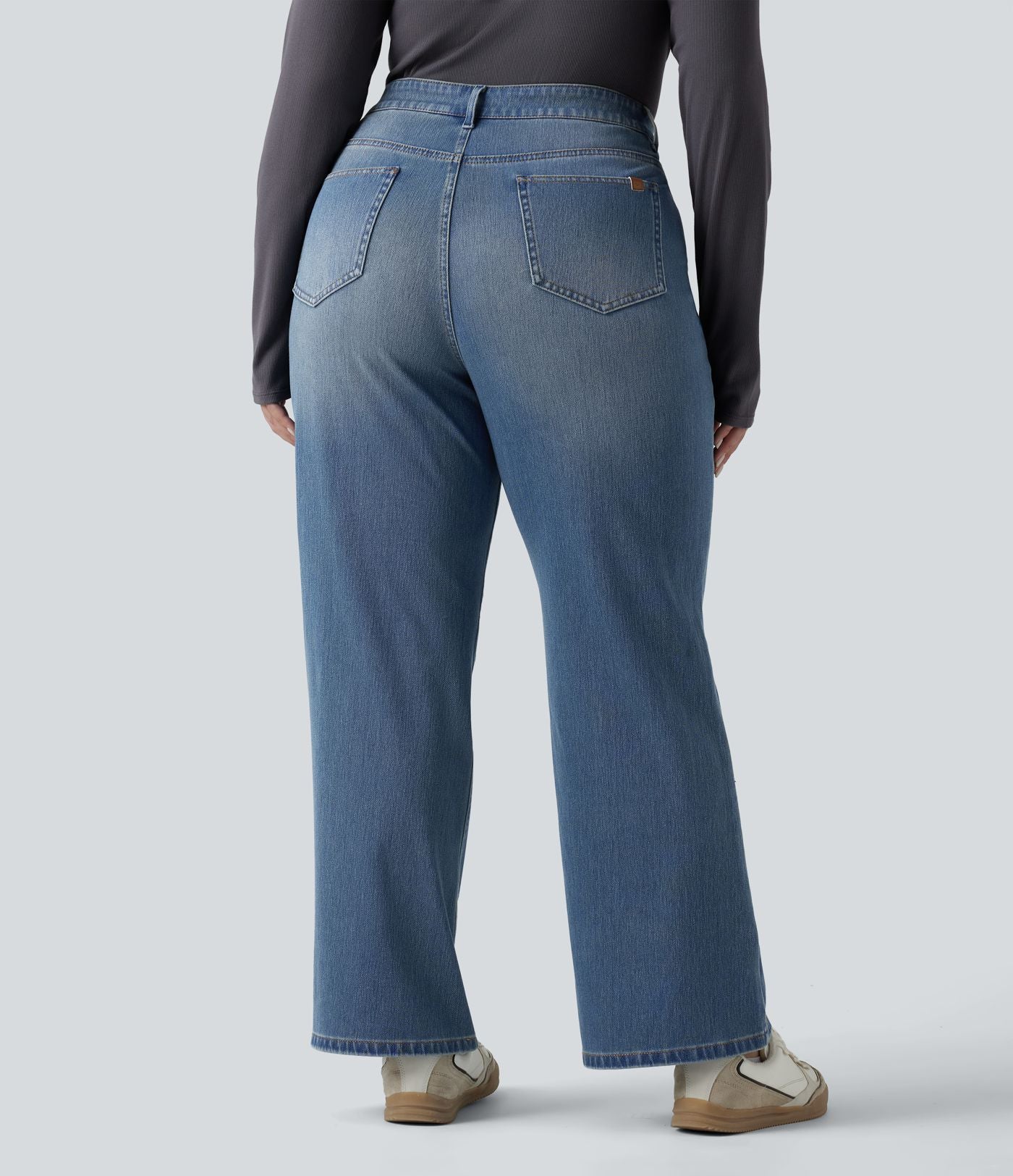Jean bootcut décontracté Halara Flex™ délavé taille basse grande taille avec poches