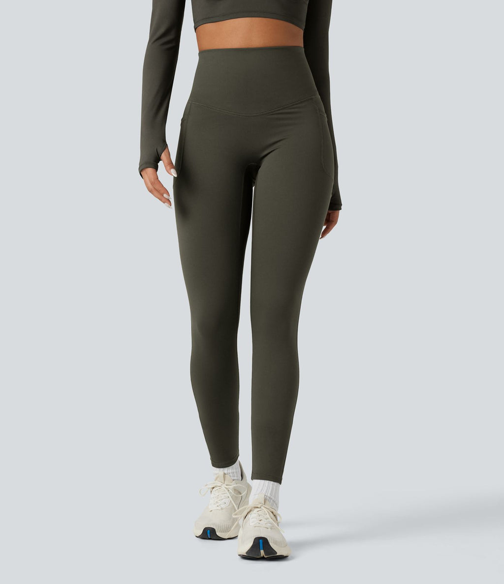 Legging running polaire thermique gainant croisé dos taille haute Halara UltraSculpt™ Heat avec poches