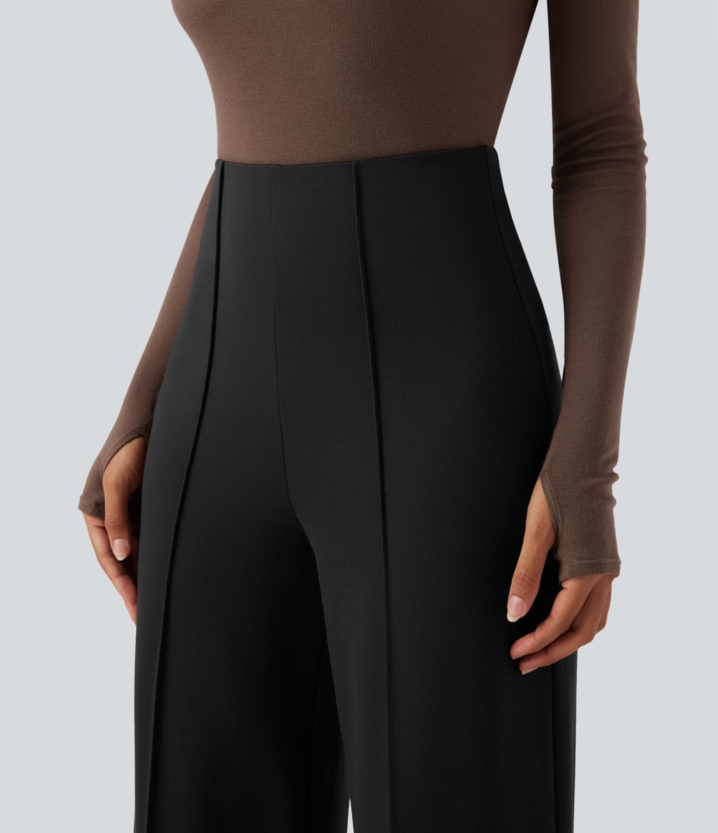 Pantalon tailleur taille haute évasé ample en ponte roma résistant