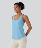 Débardeur yoga dos nu col U avec bretelles croisées, ourlet arrondi et effet frais InstantCool, protection solaire UPF50+