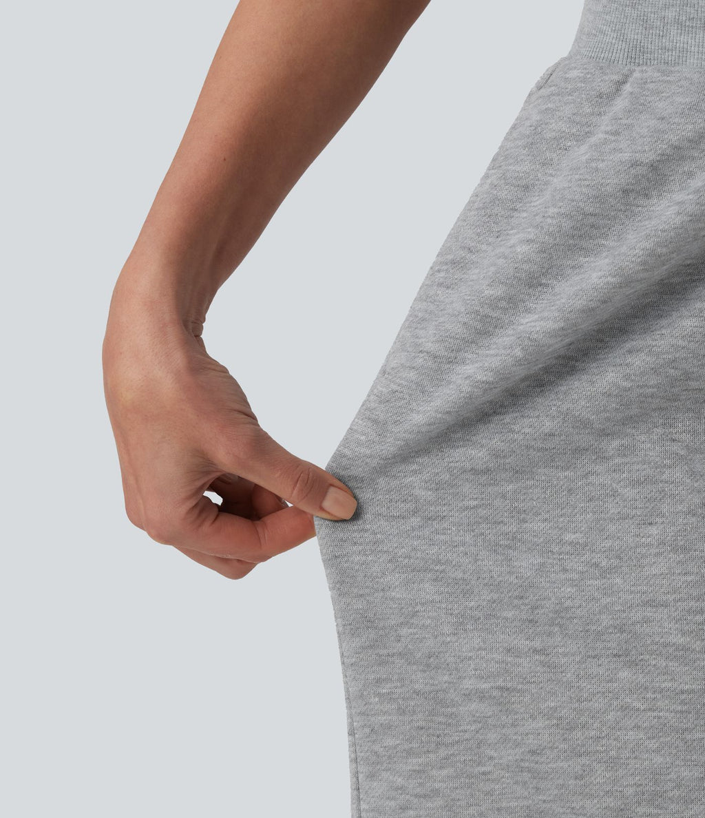 Bermuda casual ample taille mi-haute en molleton français à cordon de serrage intérieur avec poches