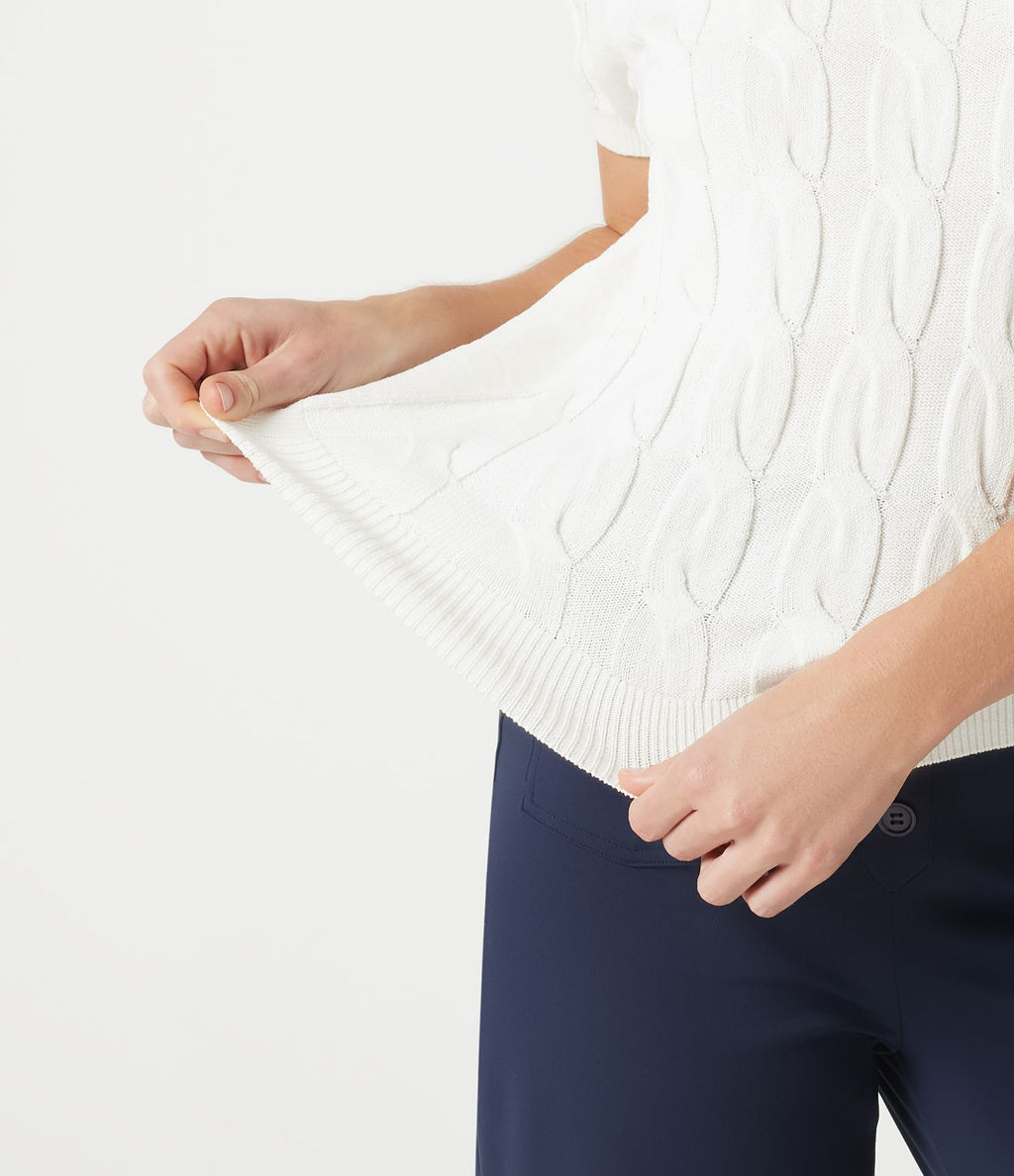 Pull polo décontracté en maille torsadée à manches courtes