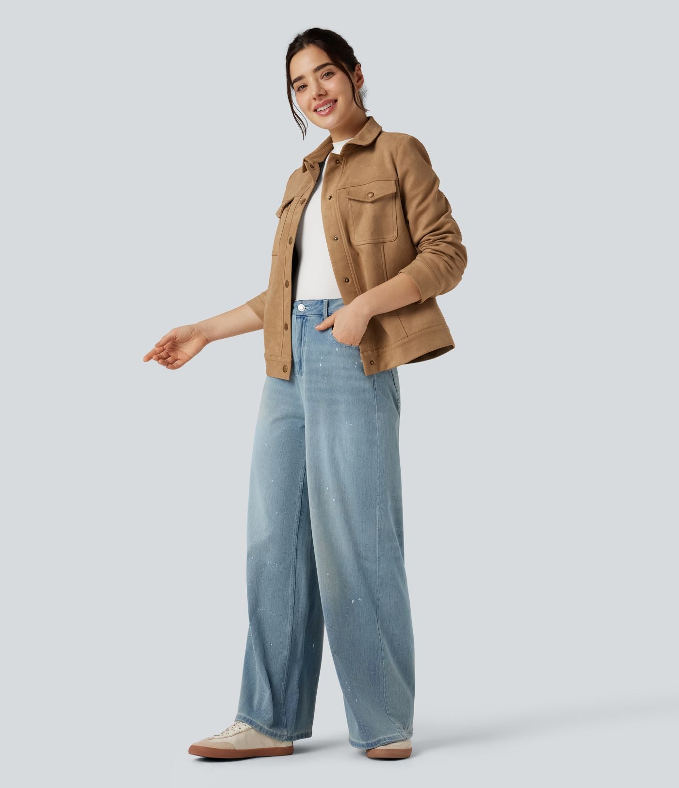 Veste décontractée effet daim à col et manches longues avec poches