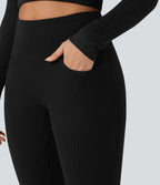 Legging côtelé croisé dans le dos taille haute avec poches