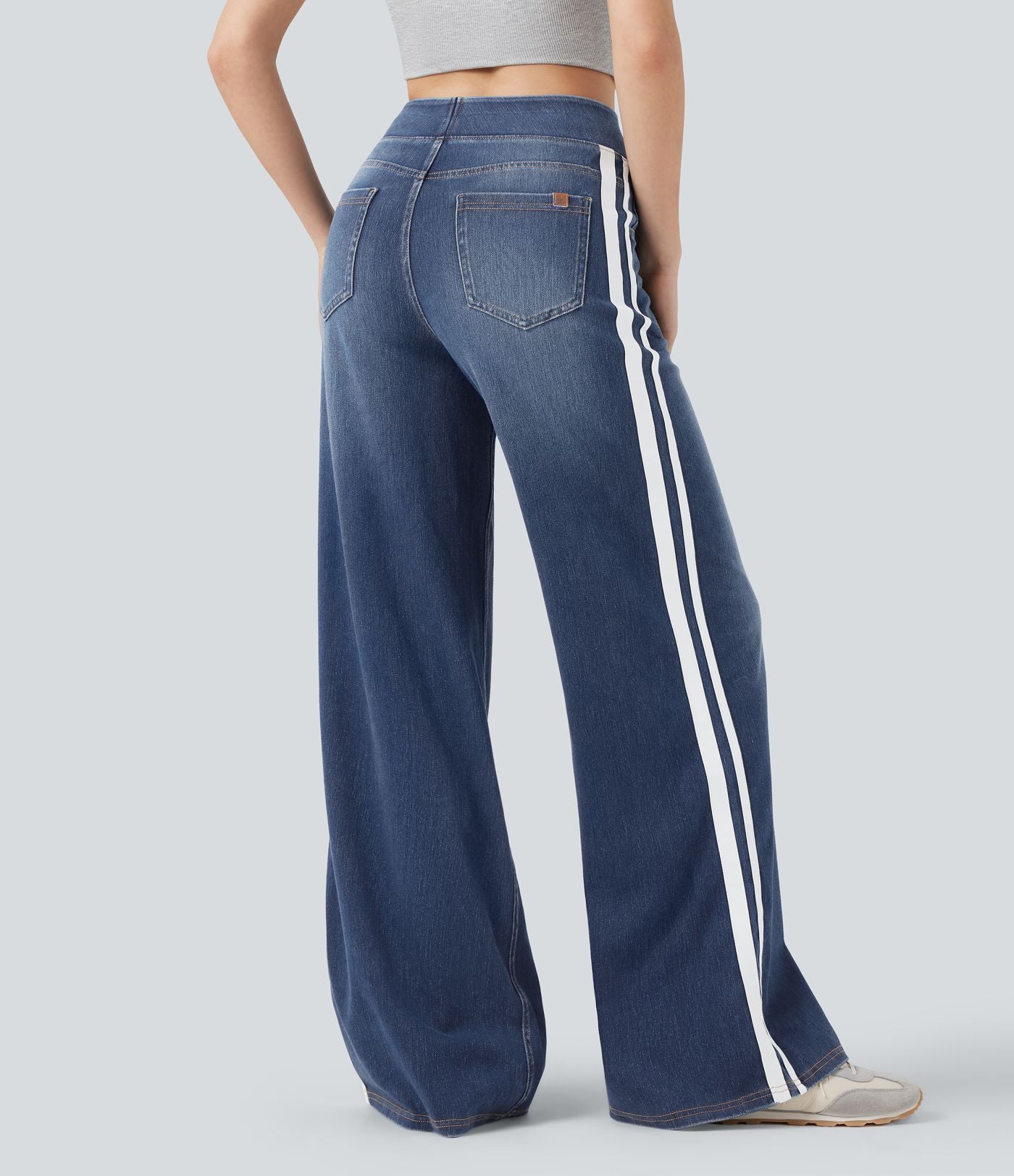 Halara Flex™ Jean large fluide délavé taille haute à rayures avec poches