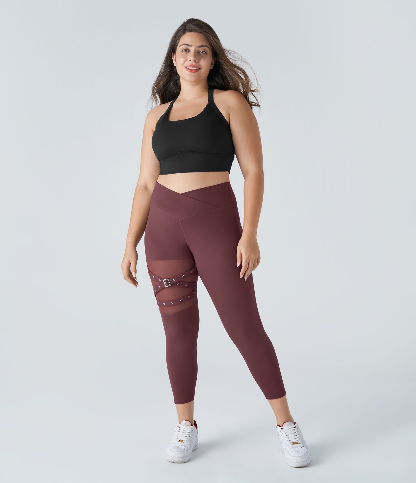 Legging yoga grande taille croisé taille haute avec mesh contrastant et boucle décorative DayStretch