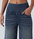Halara Flex™ Jean large casual baggy taille mi-haute en lyocell drapé effet délavé, avec poches