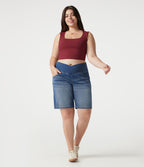 Short baggy grande taille en jean Halara Flex™ Denim taille haute croisée, effet ventre plat, avec poches