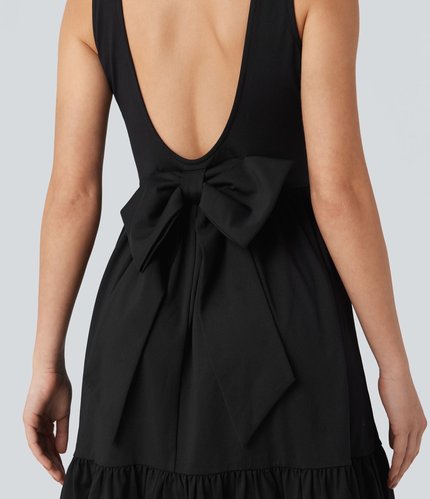Robe mini col bateau dos échancré avec nœud