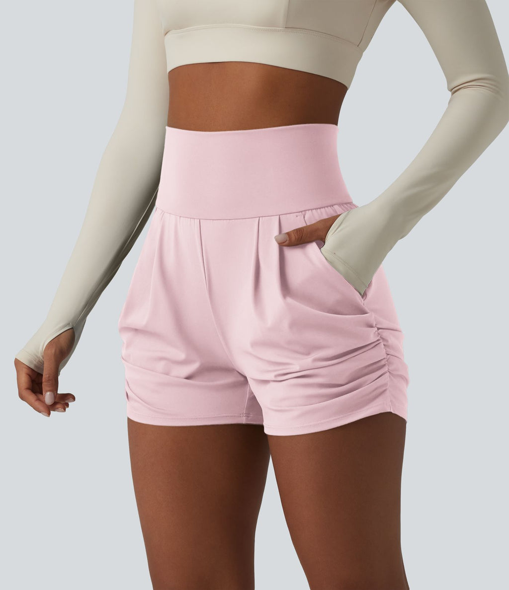 Short de yoga SoftlyZero™ Airy taille haute froncé effet frais InstantCool 7,5 cm avec poches