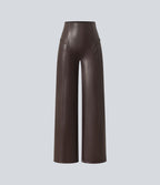 Pantalon similicuir évasé gainant taille haute stretch avec poches