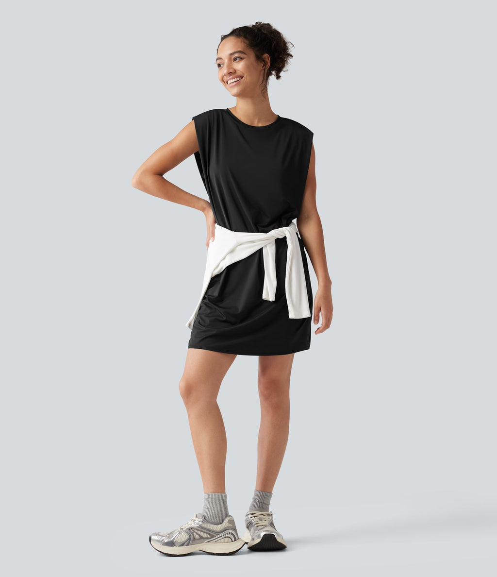 Robe active mini de yoga à col rond avec coussinets amovibles, poches et protection solaire UPF 50+