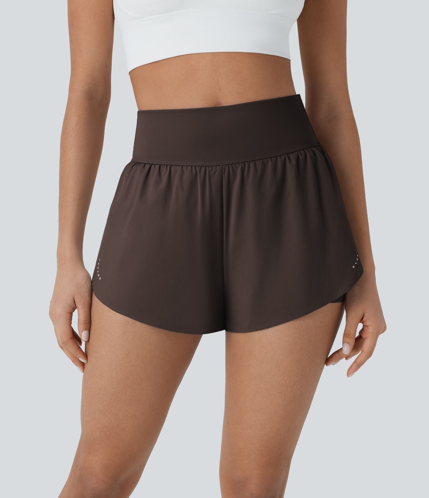 Softlyzero™ QuickDry Short de course à pied 2-en-1 taille haute à ourlet croisé avec pois réfléchissants et poches latérales
