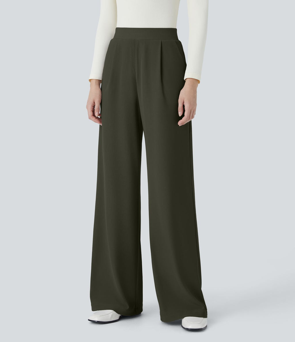 Halara Flex™ Pantalon Tailleur Évasé à Taille Haute Sculptant la Silhouette avec Poches Latérales Micro Waffle