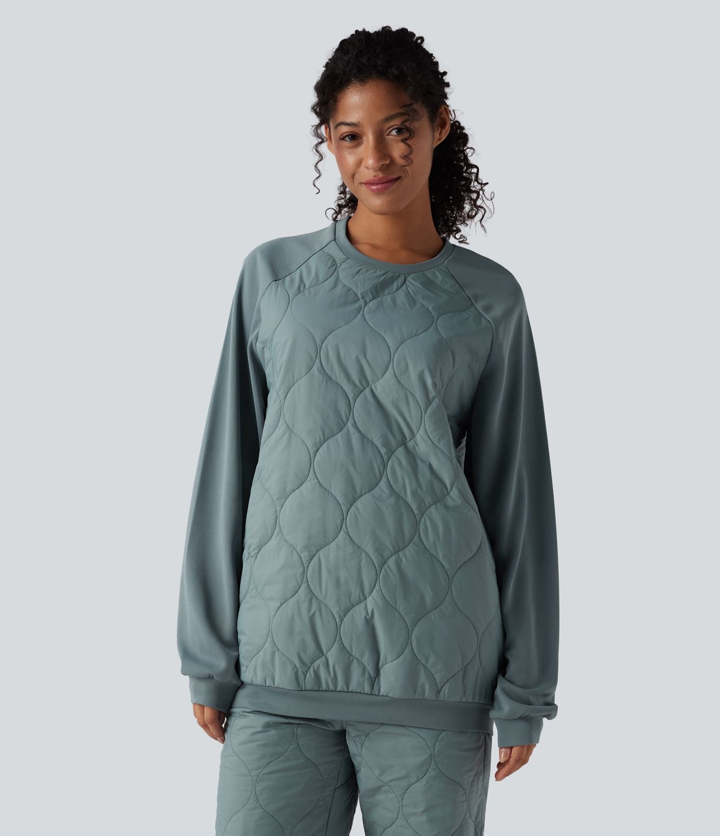 Sweat-shirt de sport matelassé camping à col rond et manches longues