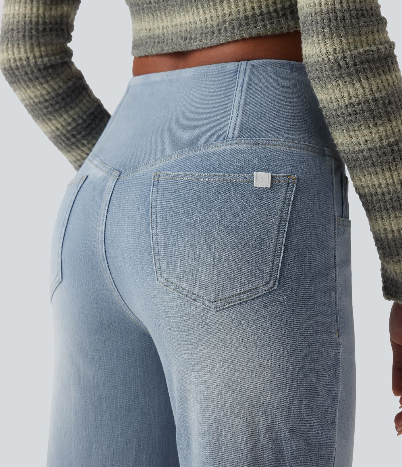 Jean droit décontracté croisé gainant taille haute avec poches Halara Flex™