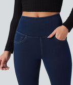 Legging denim évasé Halara Flex™ taille haute dos croisé fendu avec poches