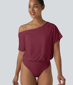 Body casual asymétrique une épaule à manches courtes, séchage rapide et soutien-gorge intégré