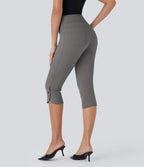 Pantalon Corsaire de Costume Taille Haute avec Poches Arrière et Boutons Pression