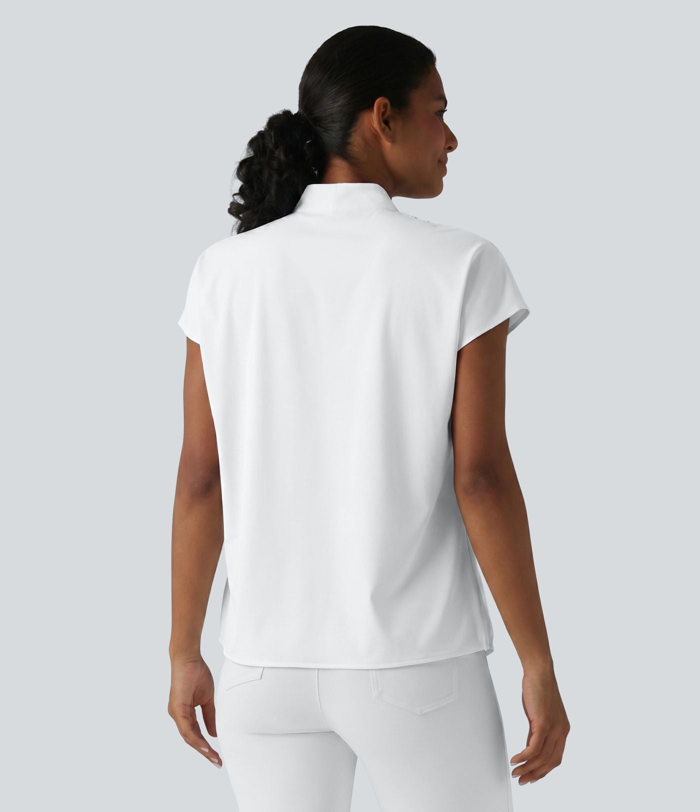 Blouse esprit bureau ample défroissage facile, col V et manches chauve-souris