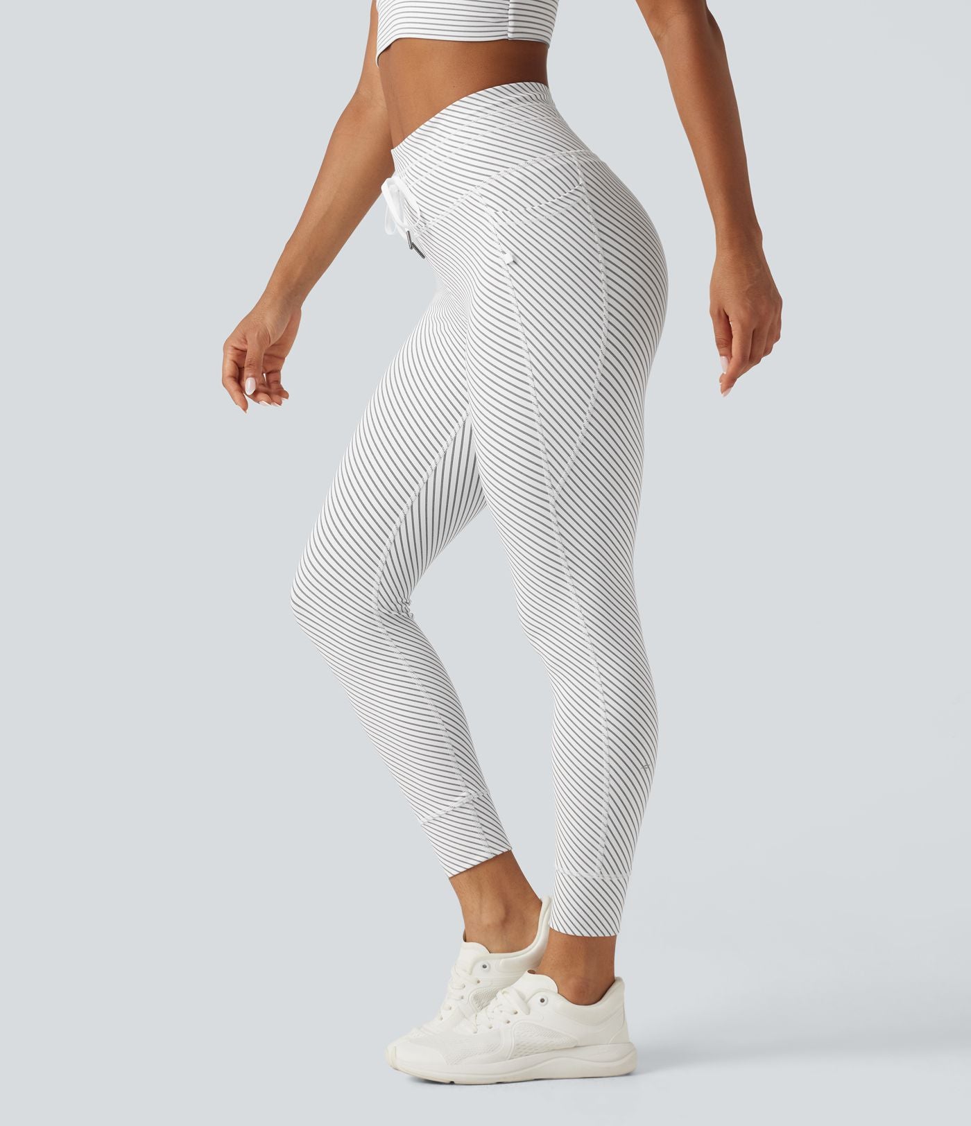 Legging de yoga taille haute en sergé rayé avec cordon de serrage et poches