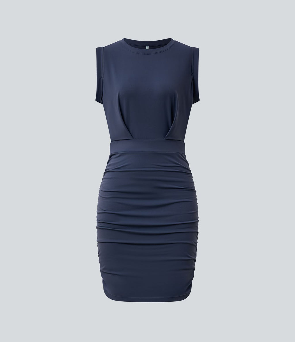 Robe mini moulante soirée col rond sans manches froncée effet frais InstantCool SoftlyZero™ Airy