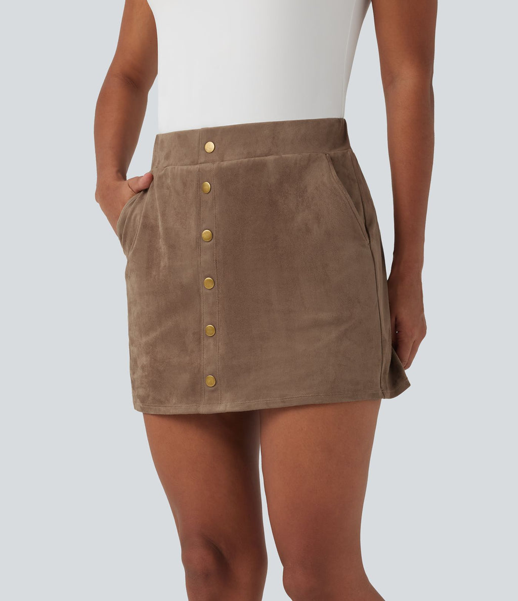 Jupe décontractée mini 2-en-1 ligne A daim synthétique taille haute avec poches