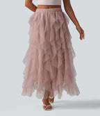 Jupe midi resort asymétrique à volants en maille taille mi-haute