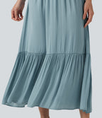 Robe midi décontractée fluide, col V, manches courtes
