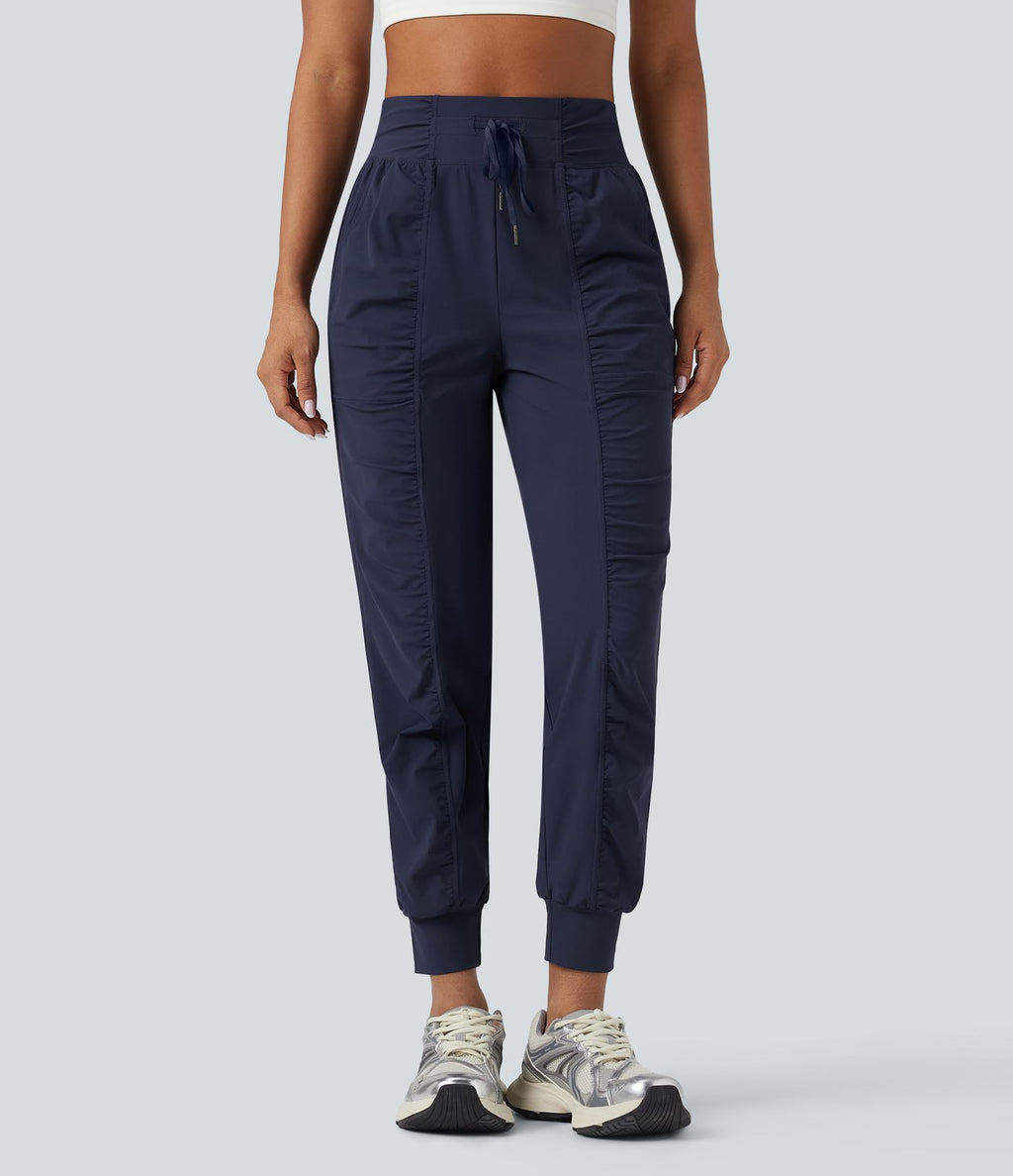 Jogging de danse fuselé froncé séchage rapide effet frais InstantCool taille haute avec cordon de serrage et poches, protection solaire UPF40+