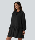 Robe chemise mini à manches longues avec poches