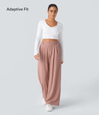 Halara Flex™ Pantalon Tailleur Large Fluide Gaufré Taille Haute Poches Latérales