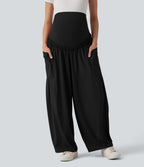 Pantalon de grossesse casual ample taille super haute avec cordon de serrage et poches