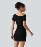 Robe-short mini moulante côtelée asymétrique accès facile Easy Peasy avec coussinets amovibles, poches et bonnets B à E