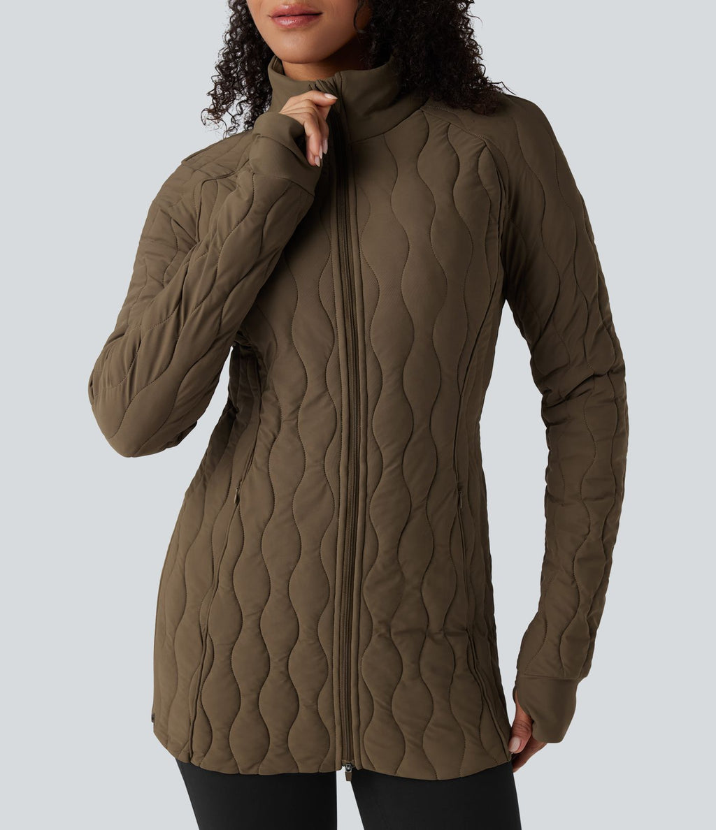 Veste matelassée de sport PuffFlex à col montant, manches longues, fermeture éclair avec passe-pouces et poches