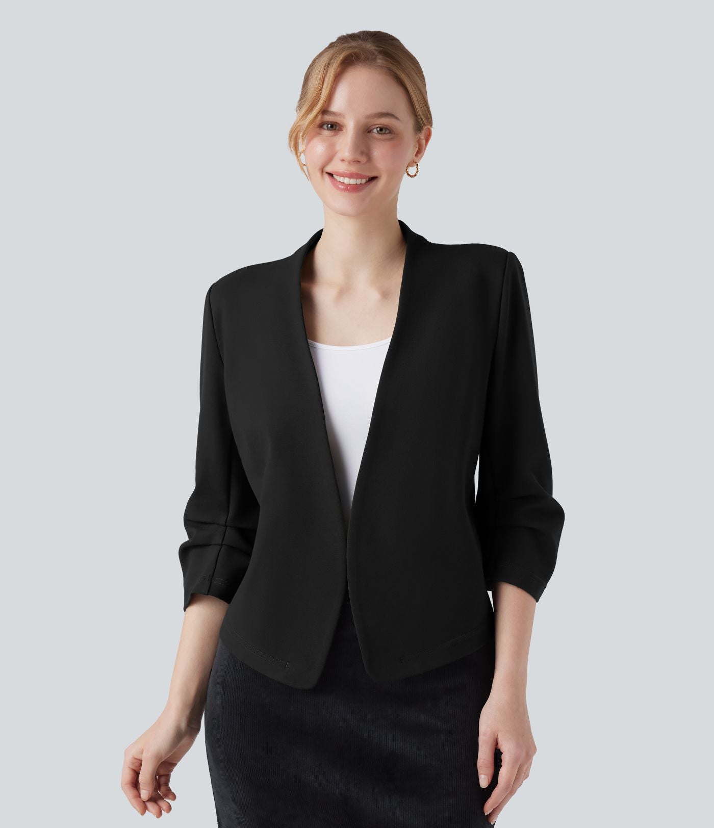 Blazer de travail résistant en ponte roma à décolleté en V et manches 3/4
