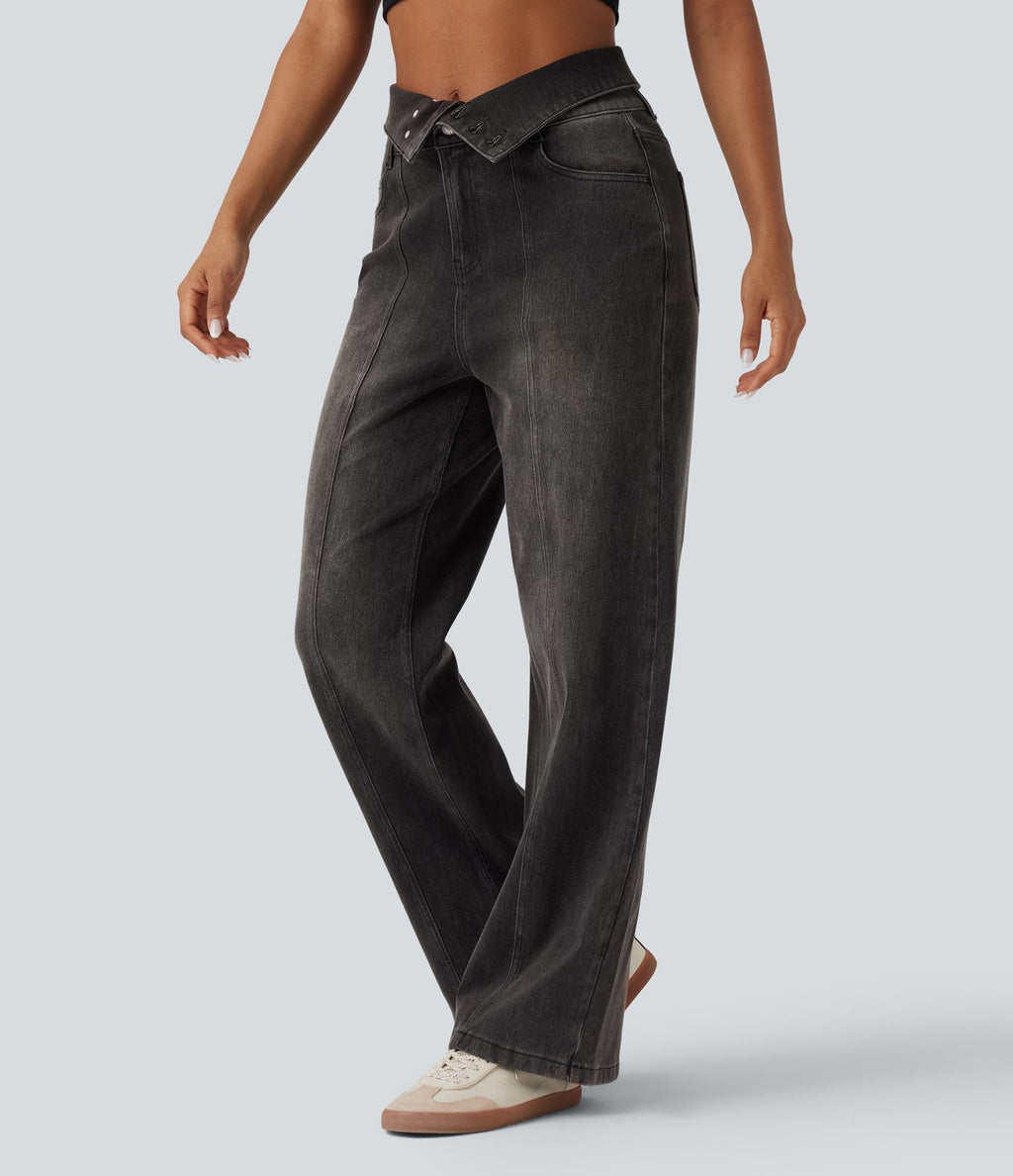 Jean décontracté Halara Flex™ jambe droite taille haute rabattable avec poches