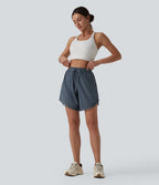 Short de yoga 2-en-1 fluide maille contrastante taille mi-haute 17,5 cm avec cordon de serrage