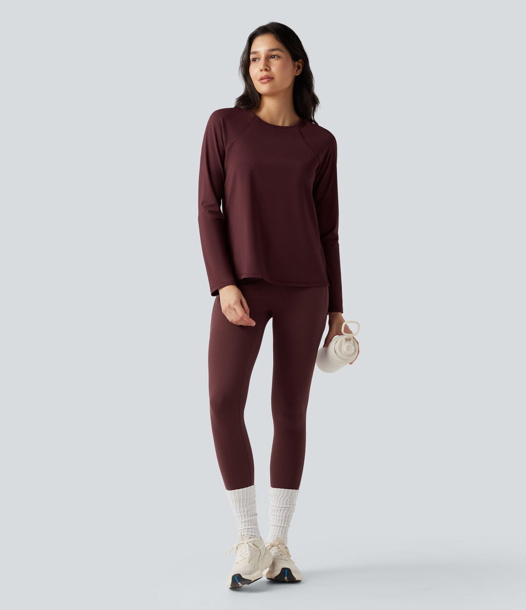 Top de sport running SoftlyZero™ Airy ourlet fendu col rond manches longues - UPF50+