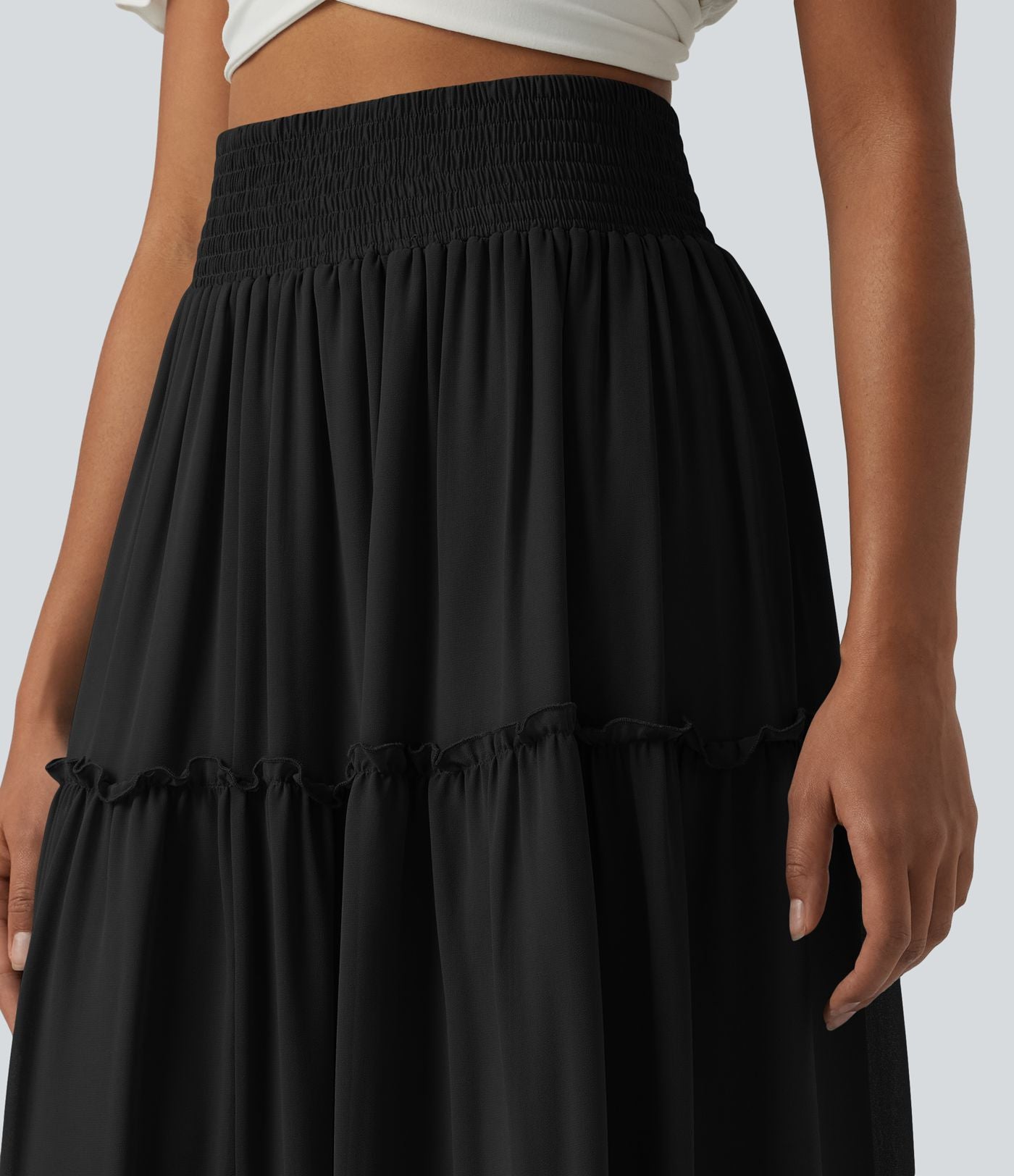 Jupe casual mi-longue à volants étagés et fronces taille haute