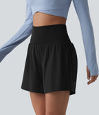 Short de yoga 2 en 1 taille haute à œillets avec effet ventre plat et poches 12,5 cm