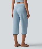 Pantalon Capri décontracté à taille haute, coupe droite, cordon de serrage et poches
