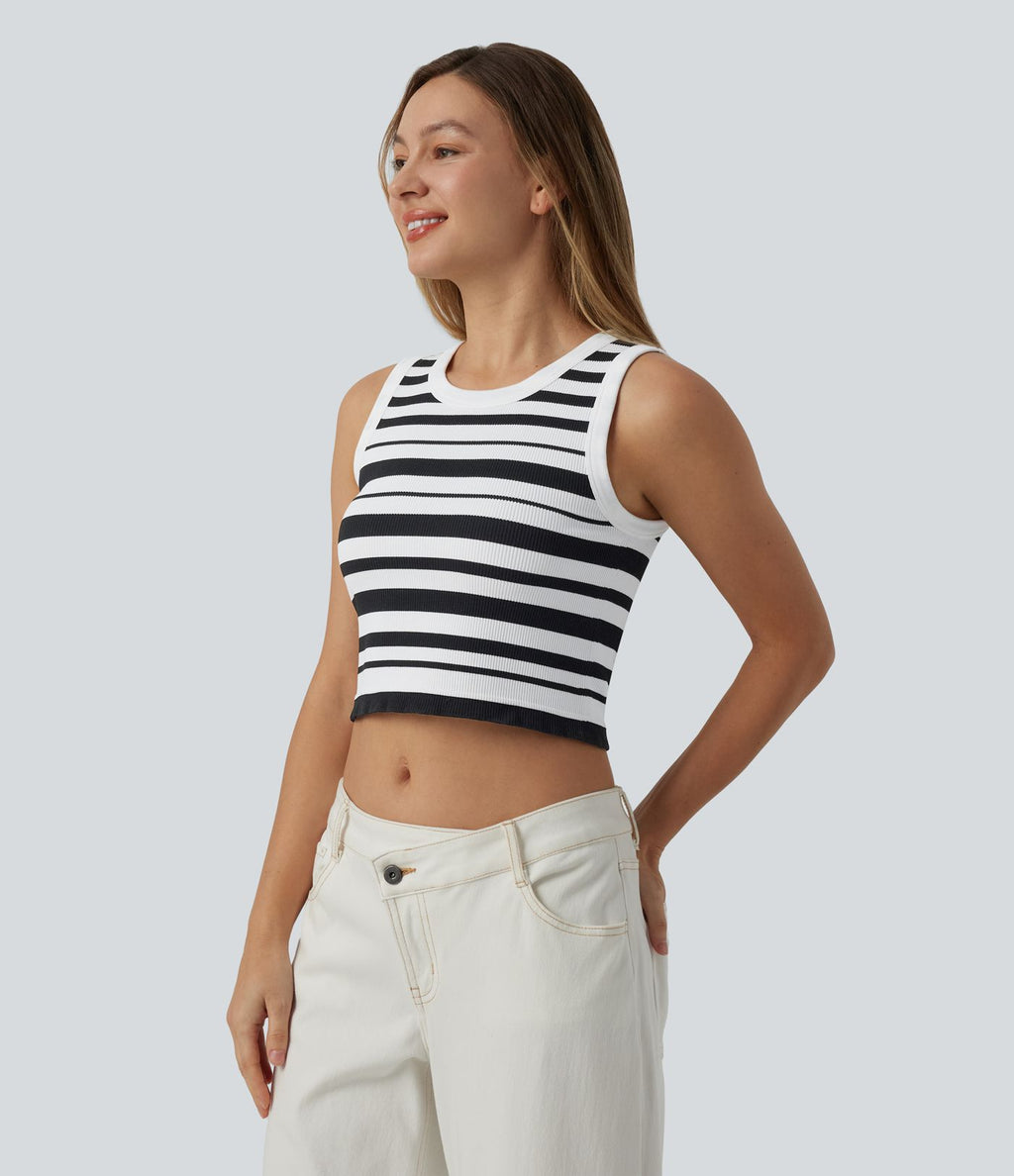 Débardeur court col rond sans coutures à rayures OneForm Seamless Flow