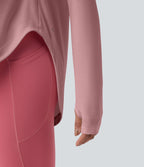 Top de sport yoga une épaule séchage rapide ourlet arrondi asymétrique manches longues avec trous pouces - Brassière intégrée