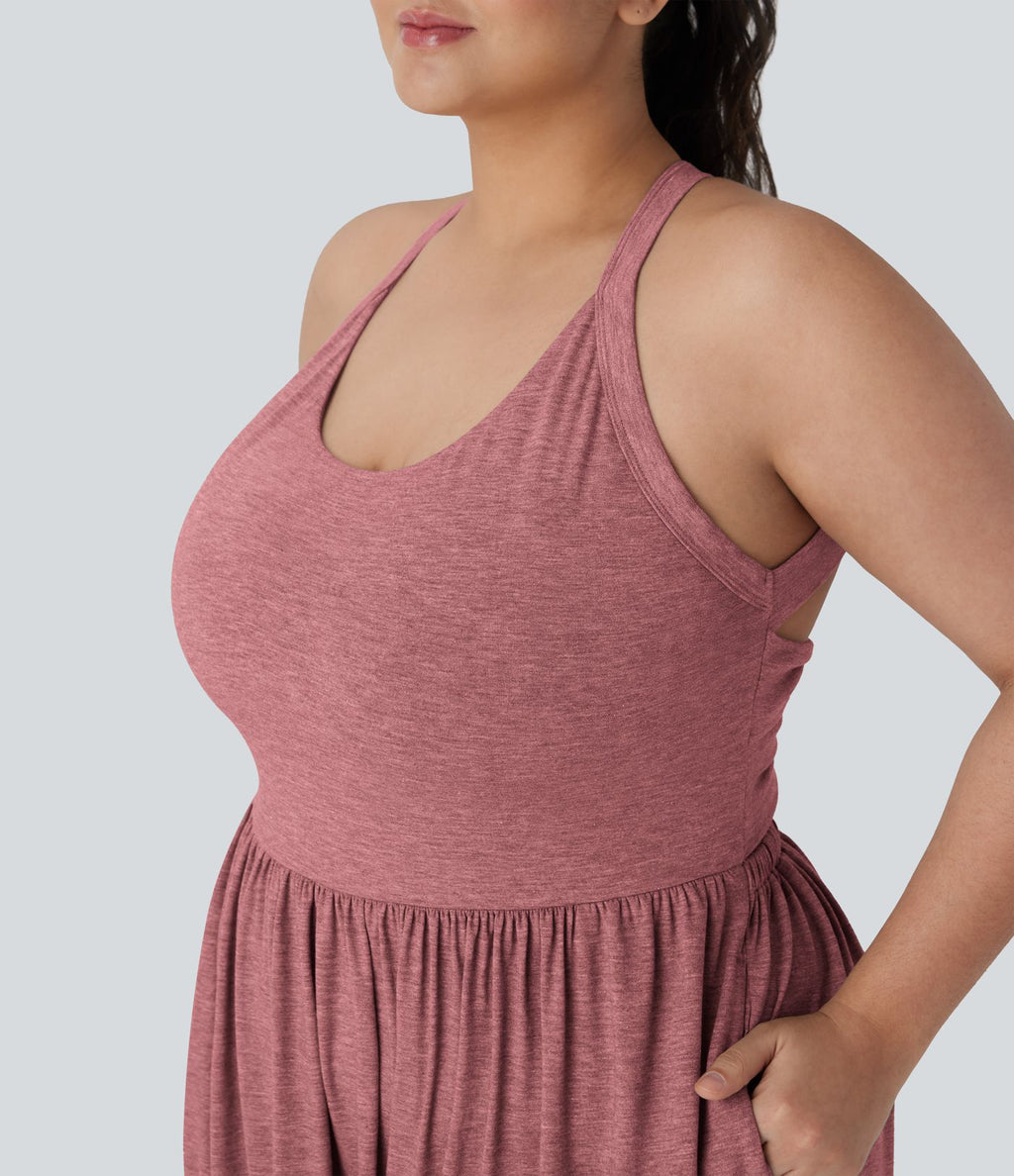 Combinaison sarouel dos nu torsadée grande taille avec poche latérale - Édition facile à enfiler